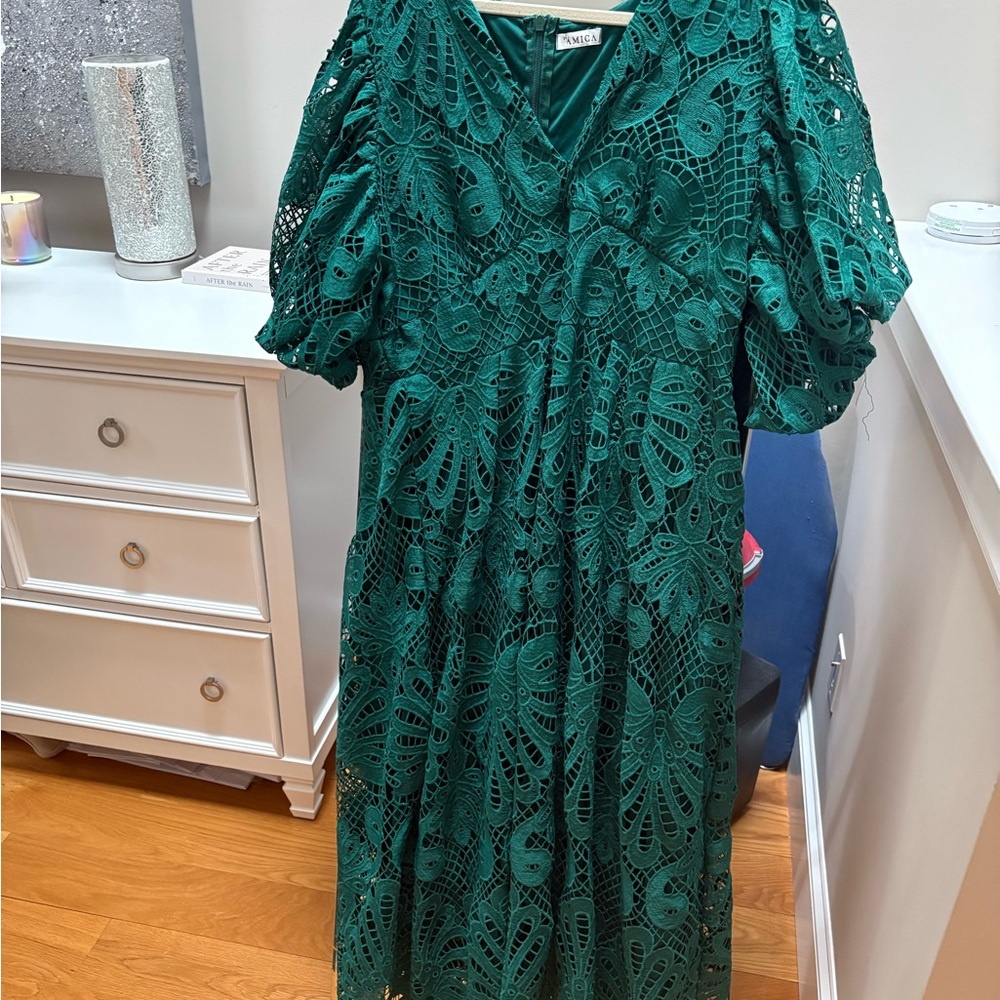 Green Lace Midi Dress